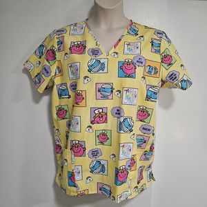 Mr. Men Little Miss  Size XL Yellow Unisex Scrub Top Roger Hargreaves Characters